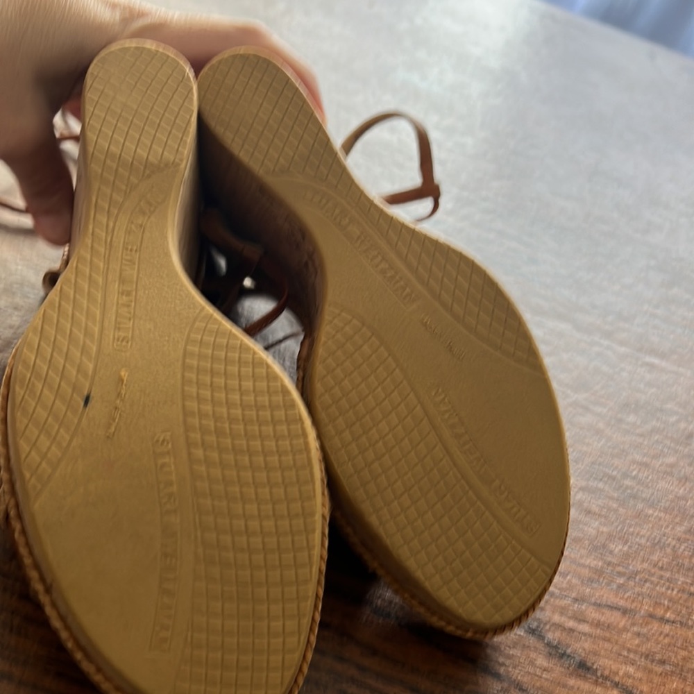 Stuart weitzman Tiedover Ankle-Wrap Wedge Sandal Camel size 8.5 M - Picture 3 of 5